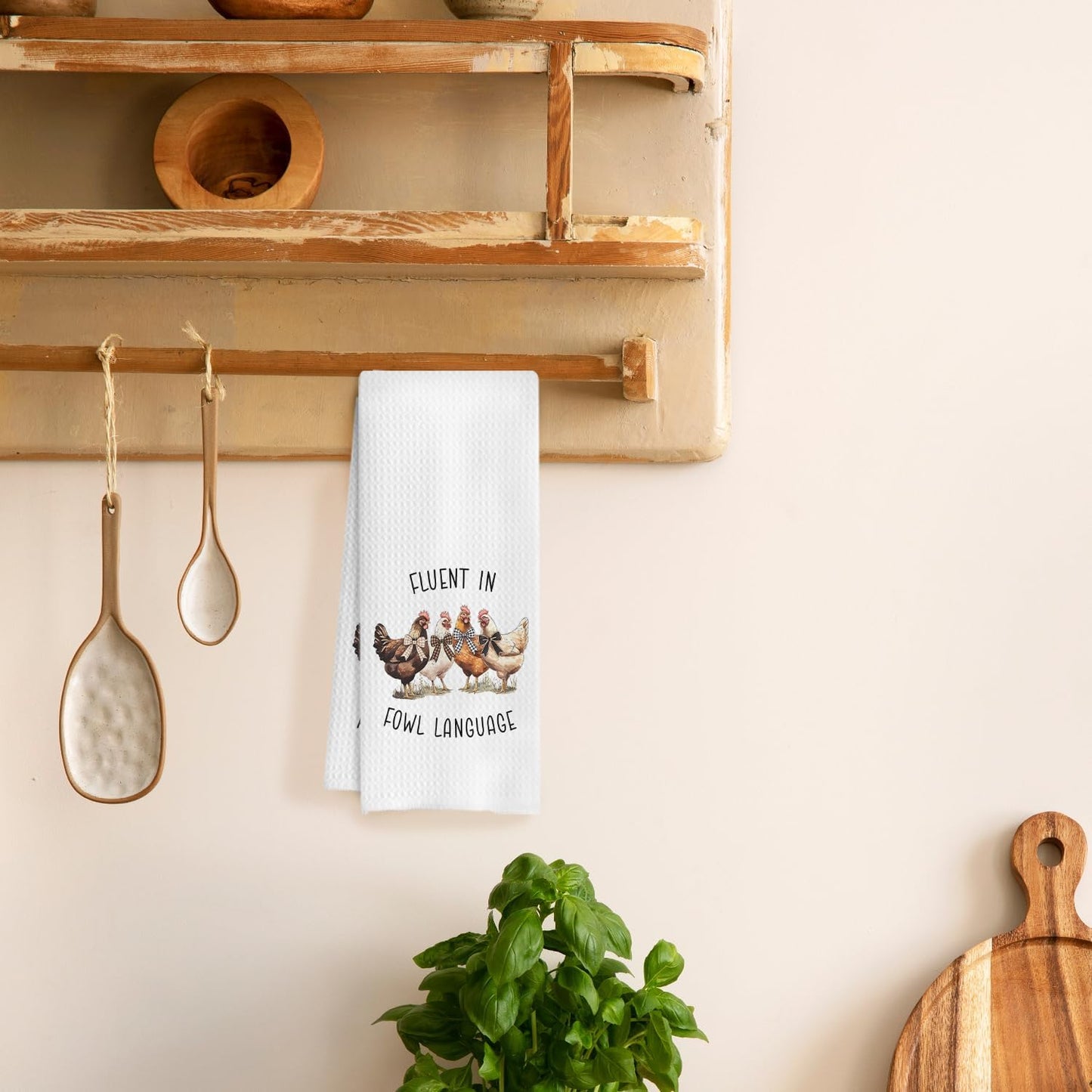 Chicken Kitchen Towels Funny Dish Towel with Sayings 16x24 Inches for Chicken Lover Mom, Fluent in Fowl Language Decorative Hand & Tea Towels for Farmhouse Home