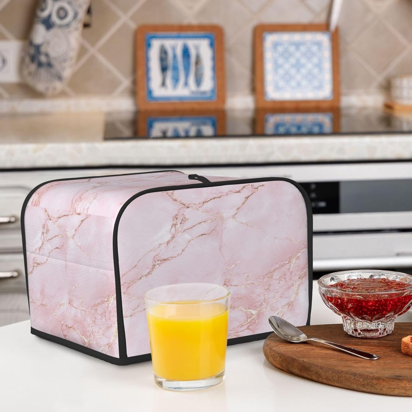 Toaster Cover 4 Slice Light Pink Marble Art Kitchen Small Appliance Covers with Pockets Dust and Fingerprint Protection