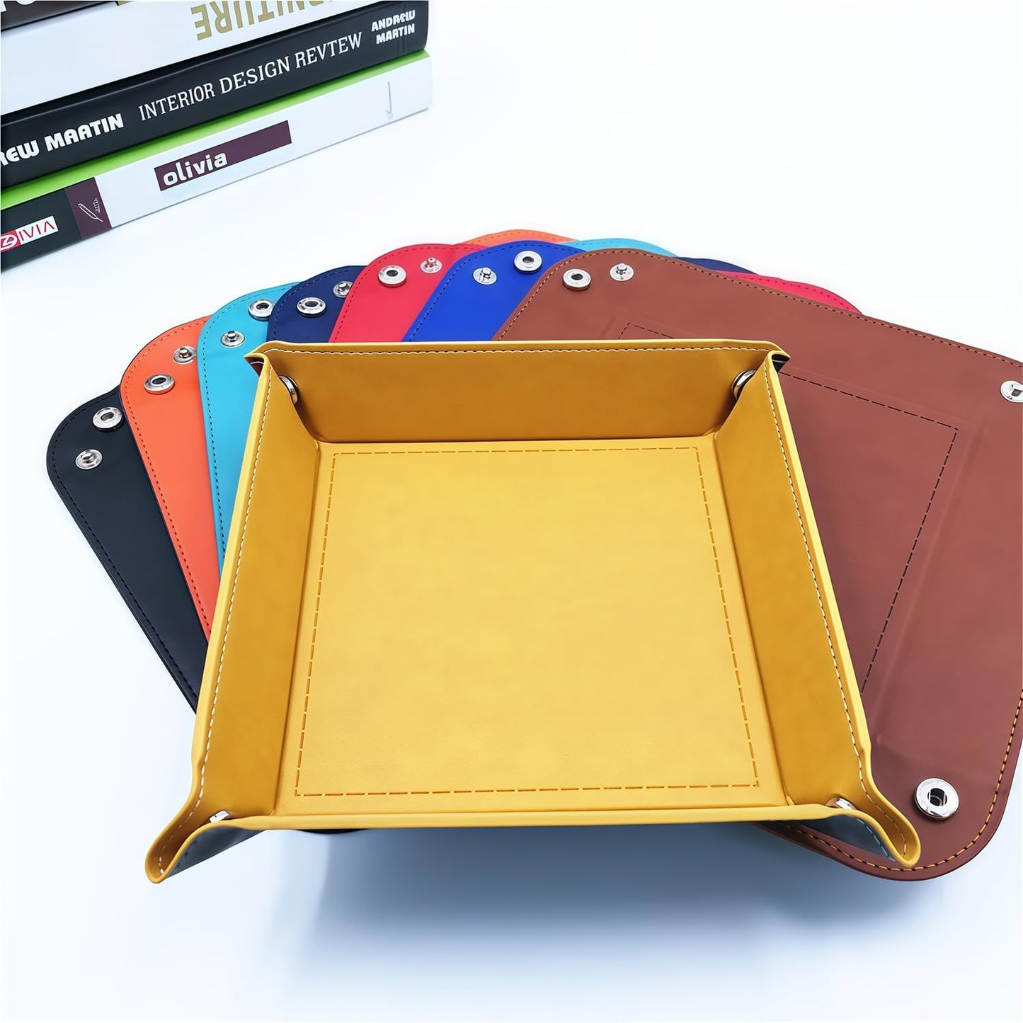 siduater Valet Tray Desktop Storage Organizer – Vegan Leather Catchall Tray Bedside Vanity Tray Nightstand Caddy Holder for Remote Controller, Watch, Keys, Phone, Wallet, Coin, Jewelry, Yellow