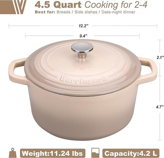 Enameled Cast Iron Dutch Oven Pot with Lid, for Bread Baking, Round Bread Oven- include Sourdough Bread Baking Supplies Set, 4.5QT, Latte
