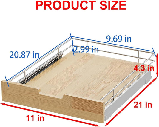 Pull Out Cabinet Organizer,Heavy-Duty Slide Out Shelf, Wood And Wire Basket, Pull Out Drawer for for Kitchen Under Sink Space, Pantry, Bathroom (11 * 21 WM)