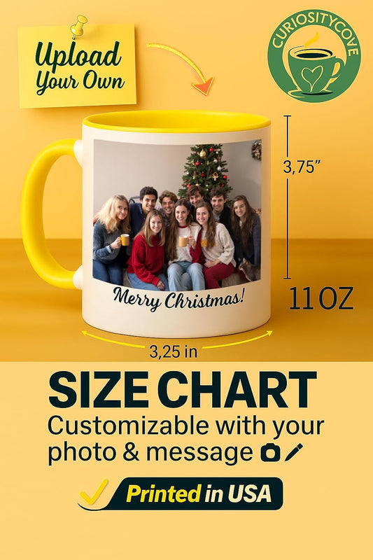 Personalized Coffee Mug | Custom Photo, Text, or Logo Cup (11oz, Yellow Rim, Inner, and Handle) |Dishwasher & Microwave Safe |Unique Gift for Men & Women –Taza Personalizada