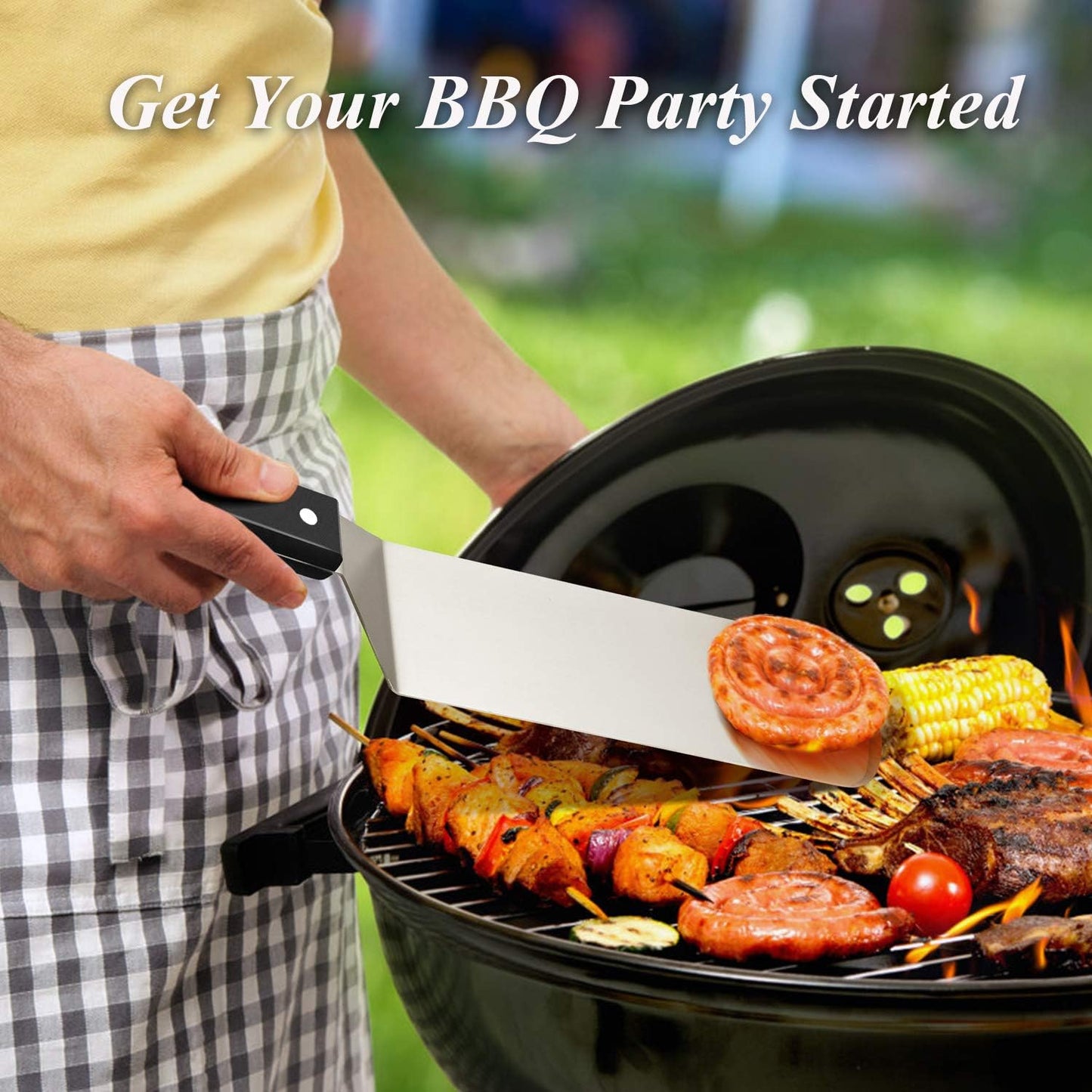 HaSteeL Metal Griddle Spatula, Stainless Steel Long With Riveted Handle, Heavy Duty Perforated & Solid Burger Turner for Teppanyaki BBQ Flat Top Grilling Cooking, Dishwasher Safe