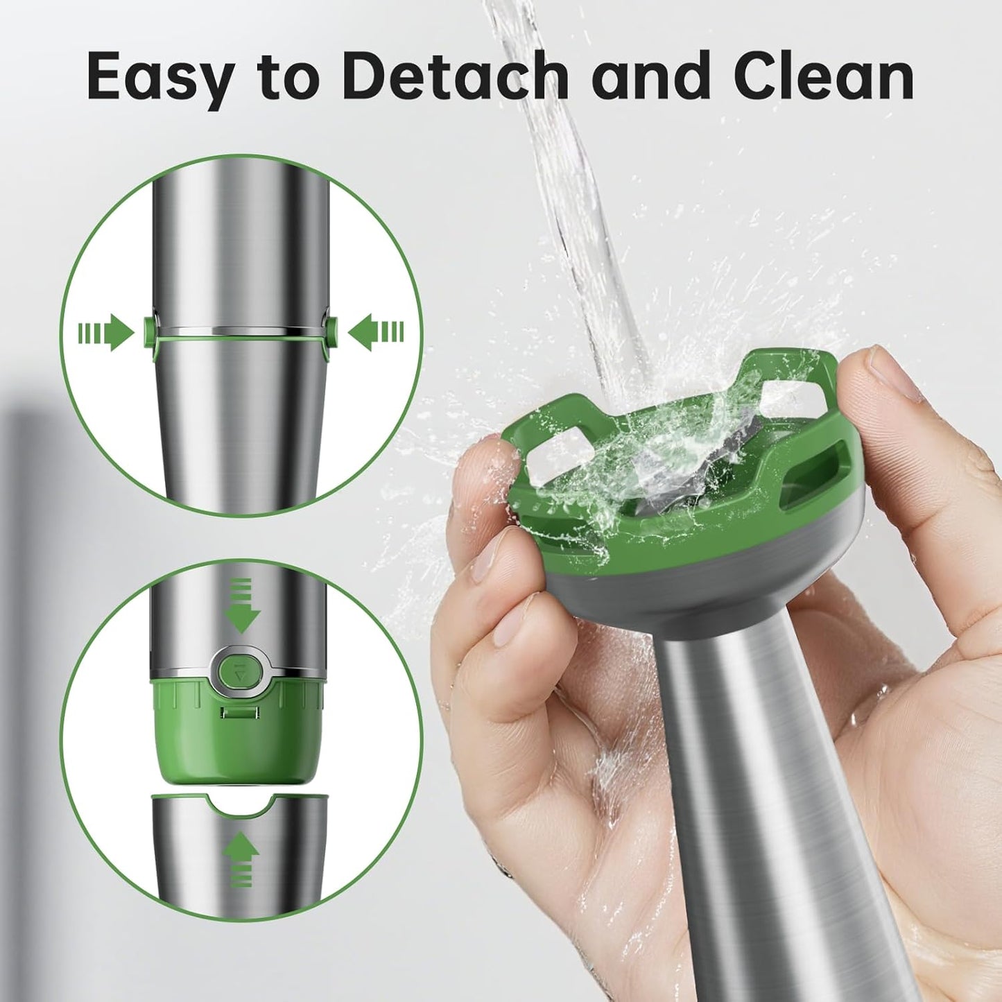 Immersion Blender Handheld Corded Hand Blenders Set 1100W, Trigger Variable Speed 5 in 1 Stick Emulsifier with Chopper, Whisk and Frother for Soup, Baby Food and Smoothies, Green