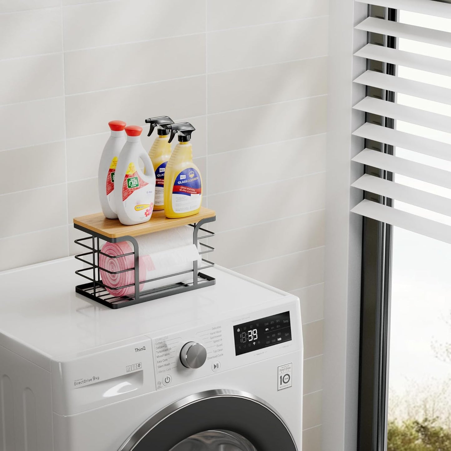 Small Trash Bag Holder,Wall Mount Grocery Bag Holder with Bamboo Top,Suitable for Garbage Bags of 100 Rolls under 13 Gallons,Black