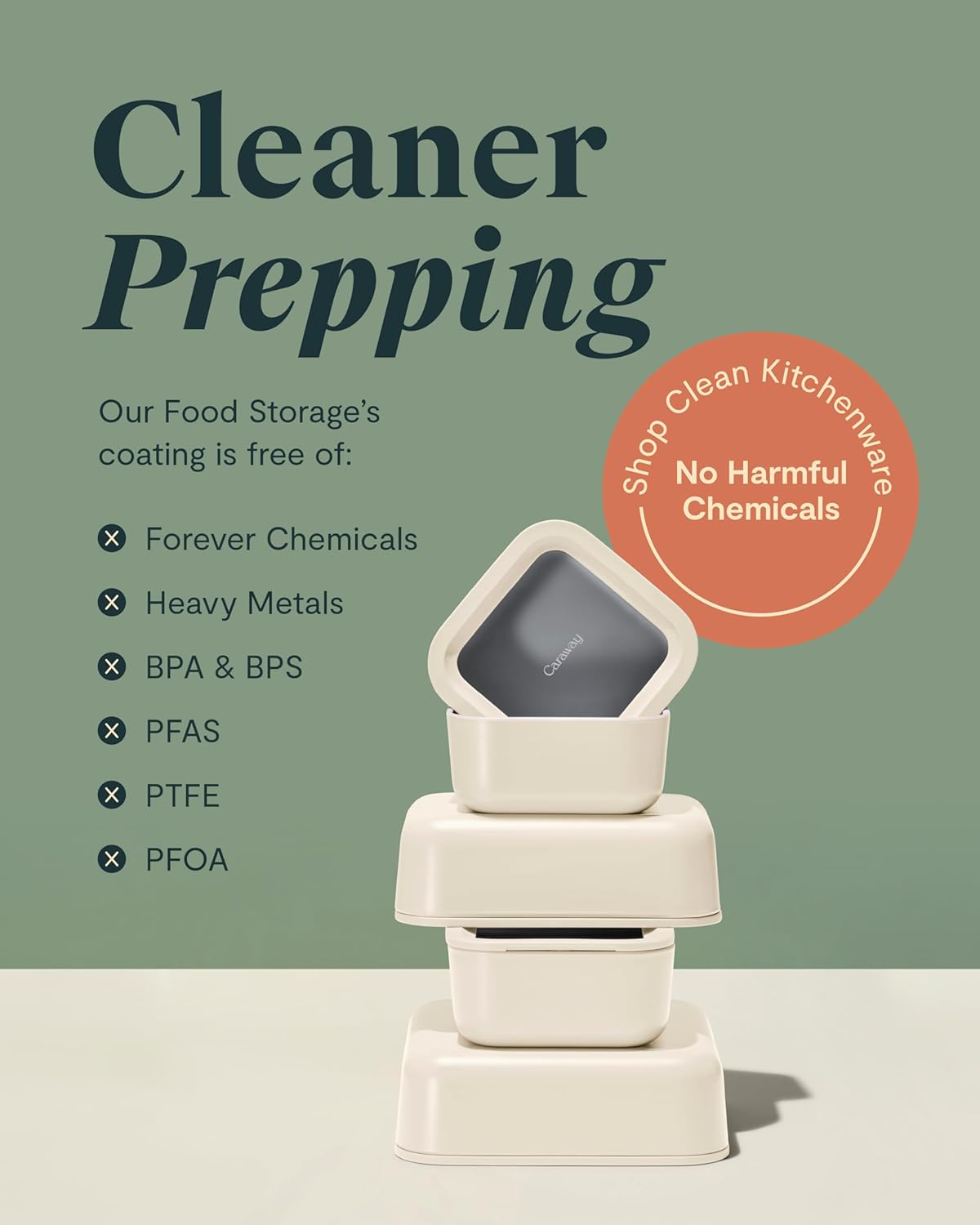 Caraway 13pc Glass Food Storage Container Set - Easy to Store, Non Toxic Lunch Box - with Glass Lids - Includes Storage Organizer - Mist