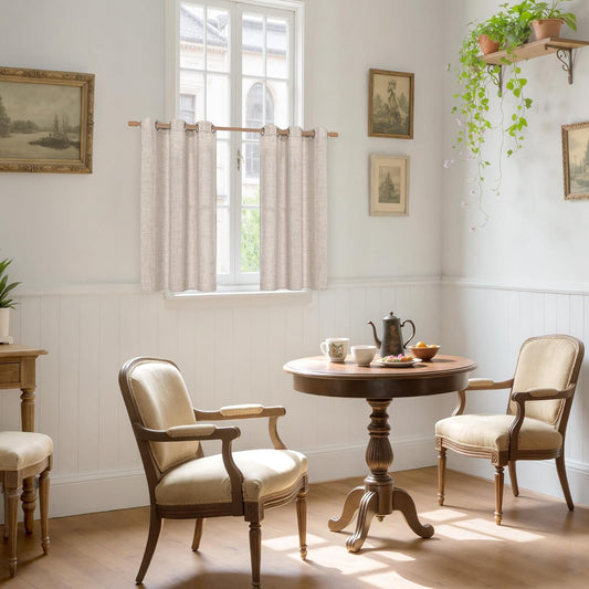 YoungsTex Short Linen Curtains for Kitchen Cafe Window with Bronze Grommet, Small Window Drapes Light Filtering Natural Rustic for Bathroom Loft, 2 Panels, 34 x 40 Inch Long