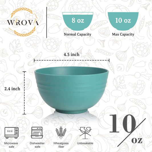 Wrova Small Wheat Straw Bowls Sets of 6,Dishwasher Safe and Microwave Safe Snack Bowls 10oz,Alternative Handy Plastic Bowls Reusable for Snack and Ice Cream.Green Series