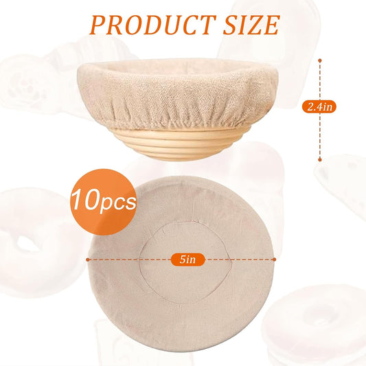 5 inch Round Mini Banneton Bread Proofing Basket Sourdough Bread Baking Supplies Set of 10 Sourdough Starter Kit Baking Gifts