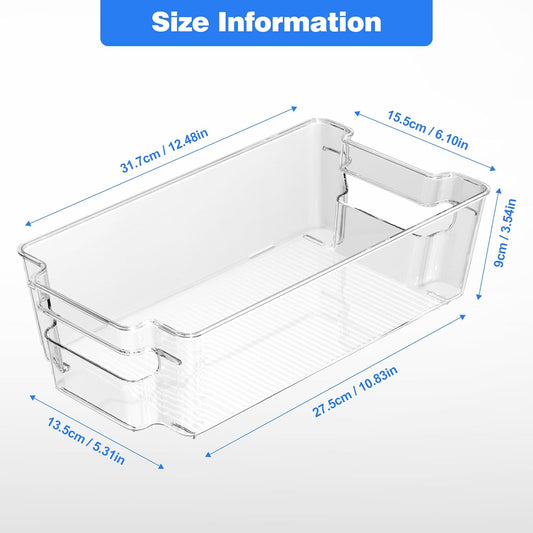 Clear Refrigerator Storage Bins, 8-Piece Set, Stackable Kitchen Organizer Containers for Fridge and Pantry (Clear 8 Pack-12.4"*6.1"*3.4")