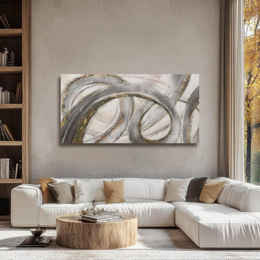 VAYIMDH Grey Modern Artwork Black with Gold Line Abstract Wall Decor Canvas Painting Office Wall Hanging Picture for Living Room 24"x 48" Neutral Wall Art