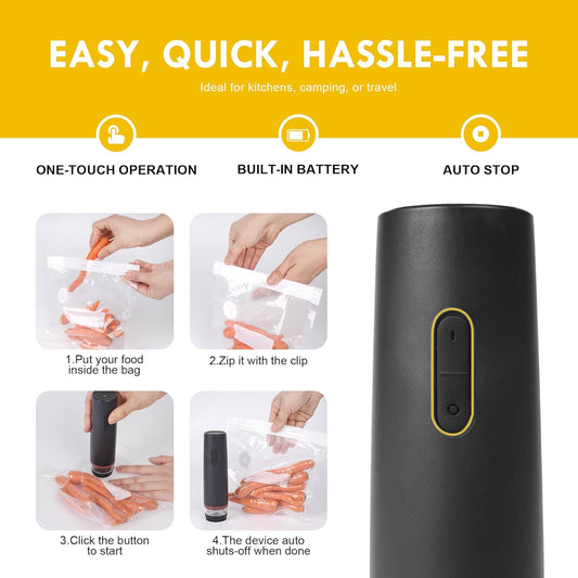 Handheld Vacuum Sealer for Food, One-Touch Operation, Portable Food Vacuum Seal Machine w/Glass Vacuum Seal Container, Reusable Vacuum Bags, Wine Bottle Vacuum Stoppers for Save and Storage