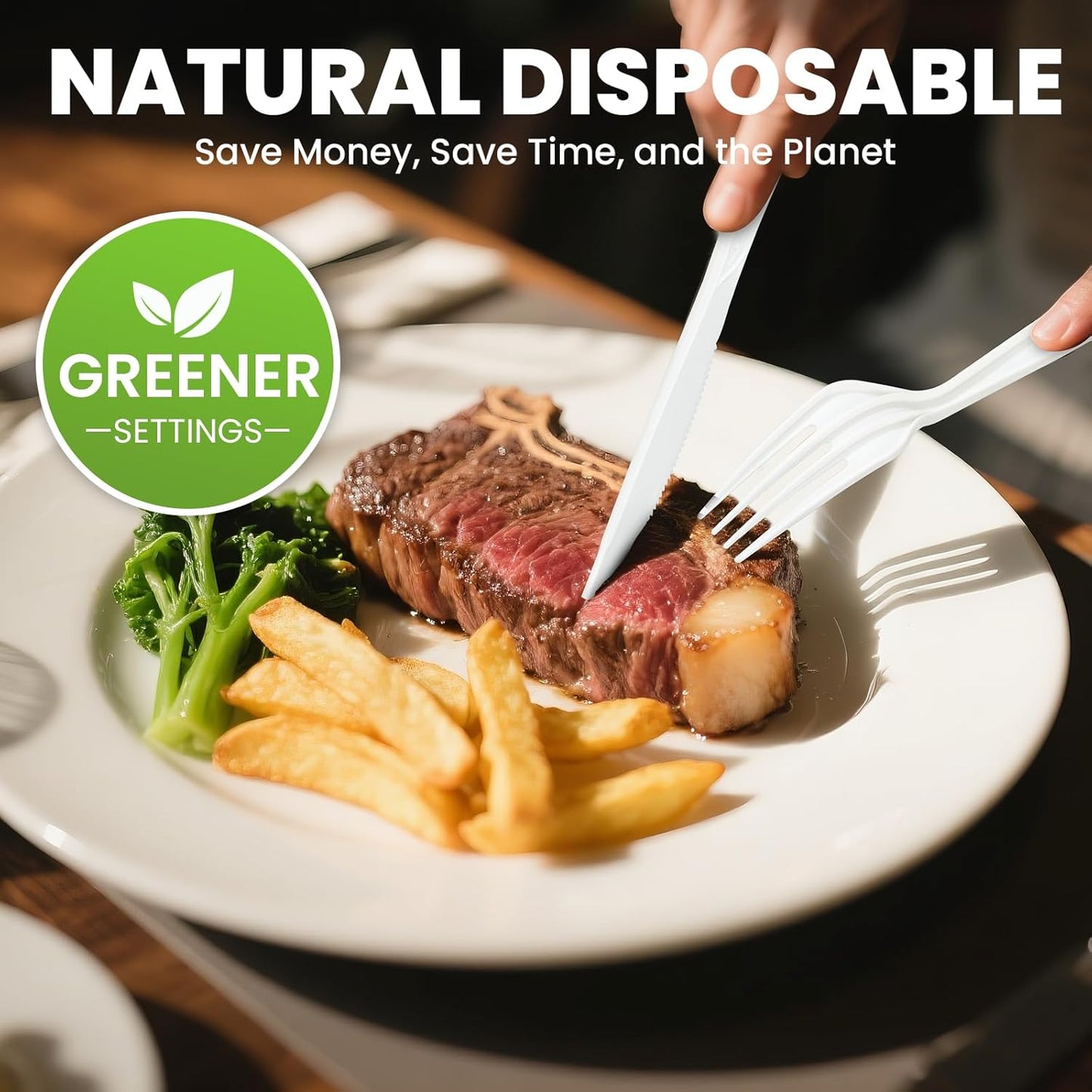 Heavy Duty Compostable Utensils Set (150Pack), Eco-Friendly Heavyweight No-Plastic Forks, Spoons, Knives Cutlery Set - 100% Disposable Cornstarch Flatware for Lounge Party Wedding BBQ Picnic Camping