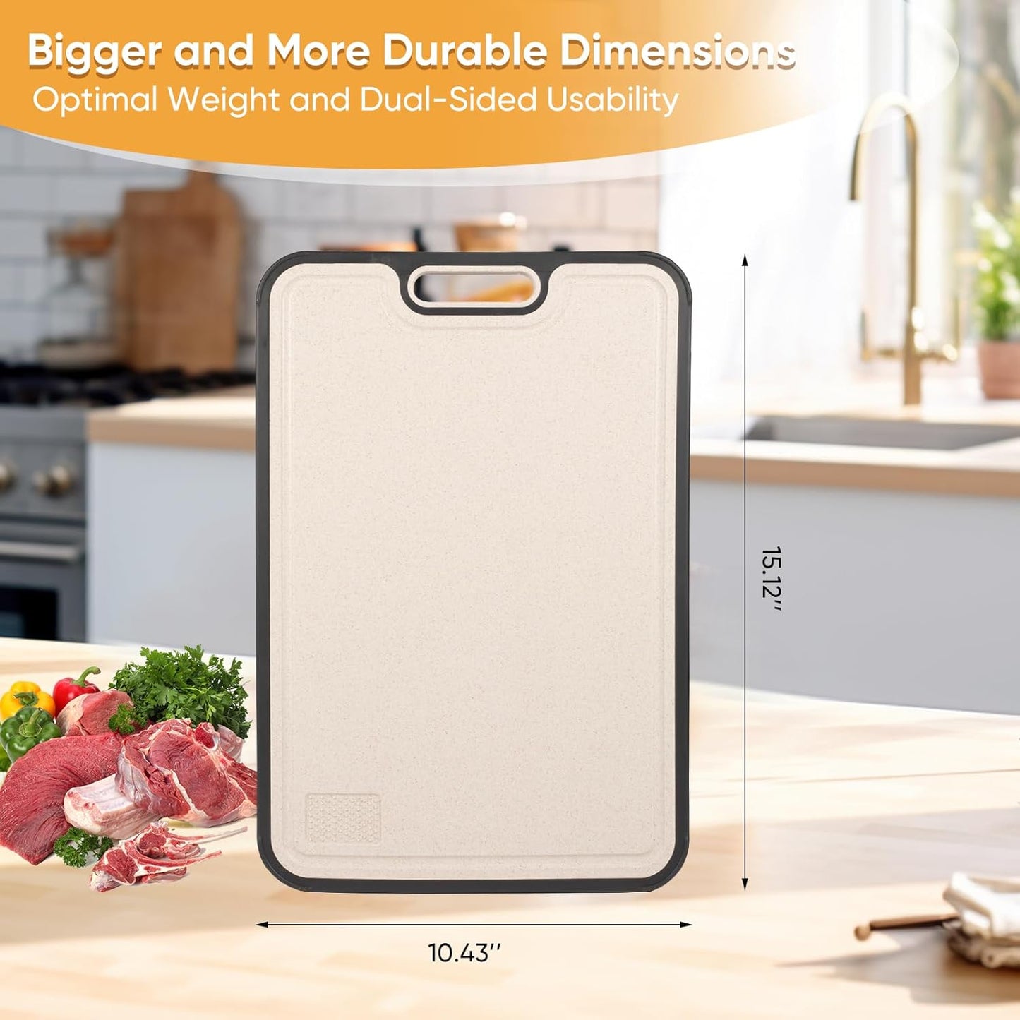 Titanium Cutting Board with Smooth Dual-Sided Surface, GR2 Titanium & Wheat Straw PP, Easy-Clean, Non-Slip, Dishwasher Safe, Large Cutting Board for Fruits, Vegetables & Meat