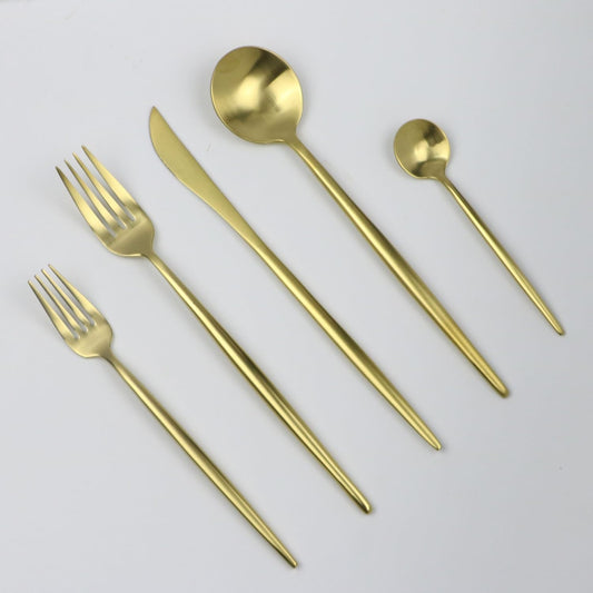 Customized 5-Piece 18/10 Stainless Steel Flatware Set, Serive for 1, With Fork Spoons Knife Teaspoon Dessert Fork for Home Kitchen Restaurant Hotel (Matt Gold)