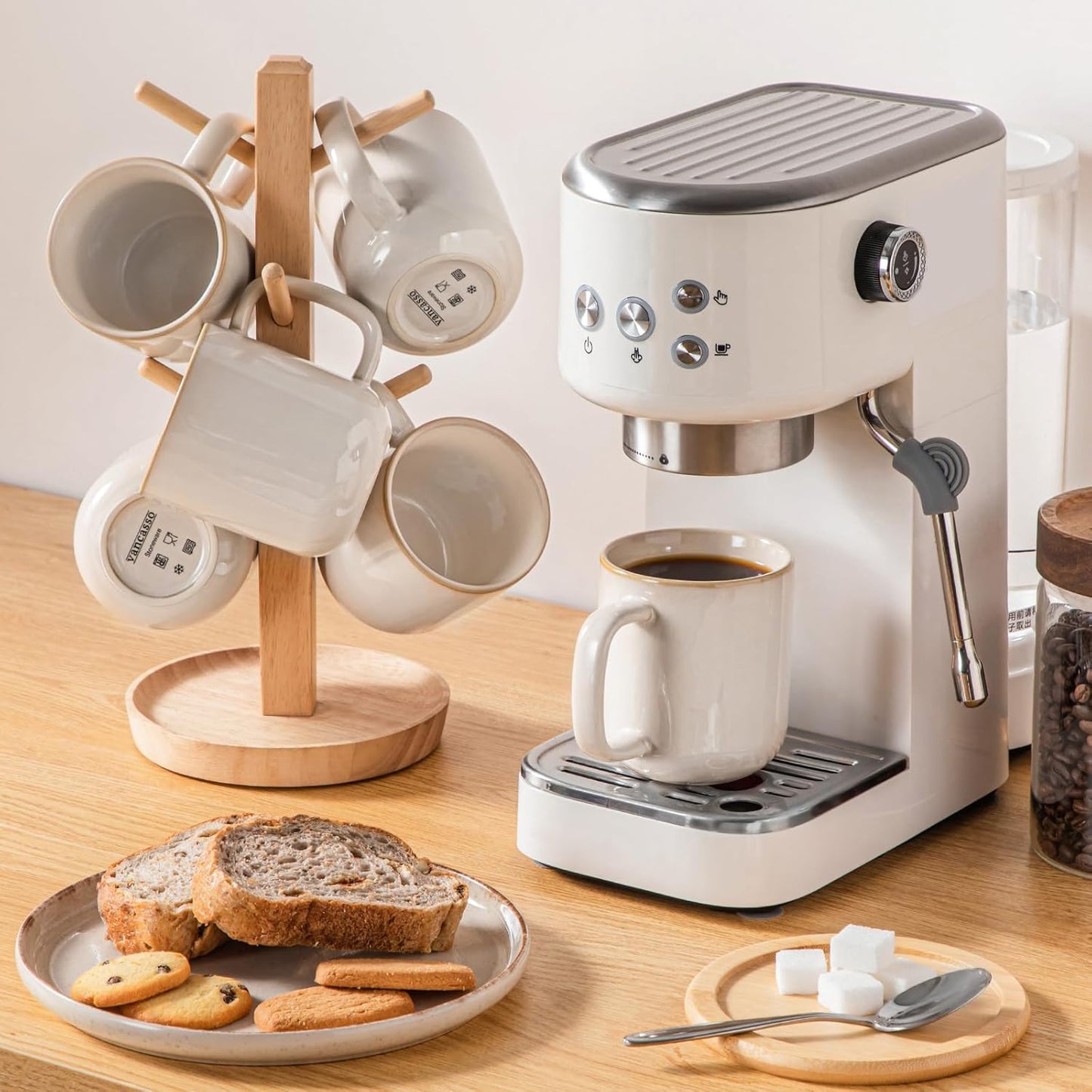 vancasso Coffee Mugs Set of 6, 12 Oz Ceramic Coffee Cups with Handle, Ceramic Unique Glaze Coffee Cup for Cappuccino, Latte, Tea, Cocoa, Dishwasher & Microwave Safe Gift Sets, Beige, Series PLAYA