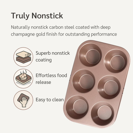 HAPPIELS Non Toxic Nonstick 6 Cup Jumbo Muffin Pan | Large Cupcake Tin for Oven | Nontoxic Muffin Tins Big Size | PFOA Free Cupcakes Tray