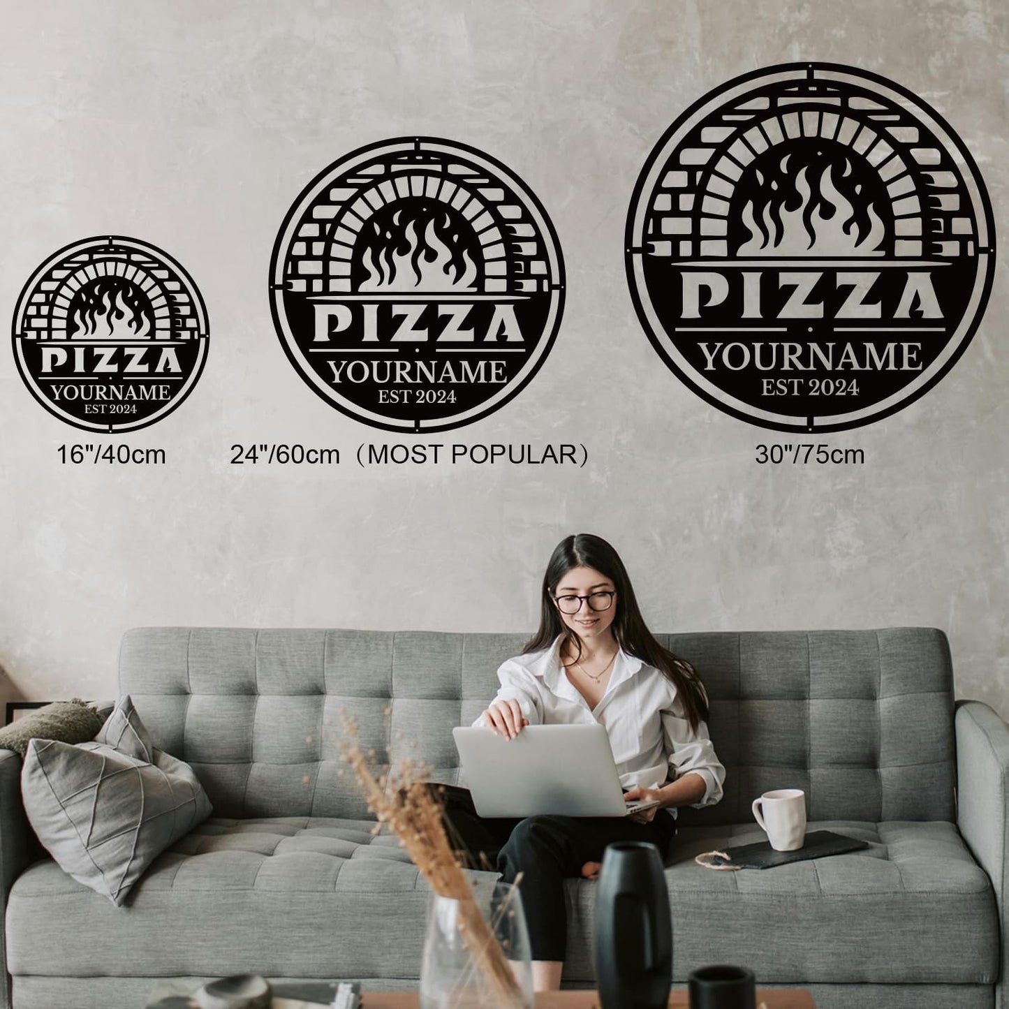 magilab Personalized Pizza Metal Sign, Custom Kitchen Wall Decor for Home & Outdoor, Food Lover Gift (Style D)