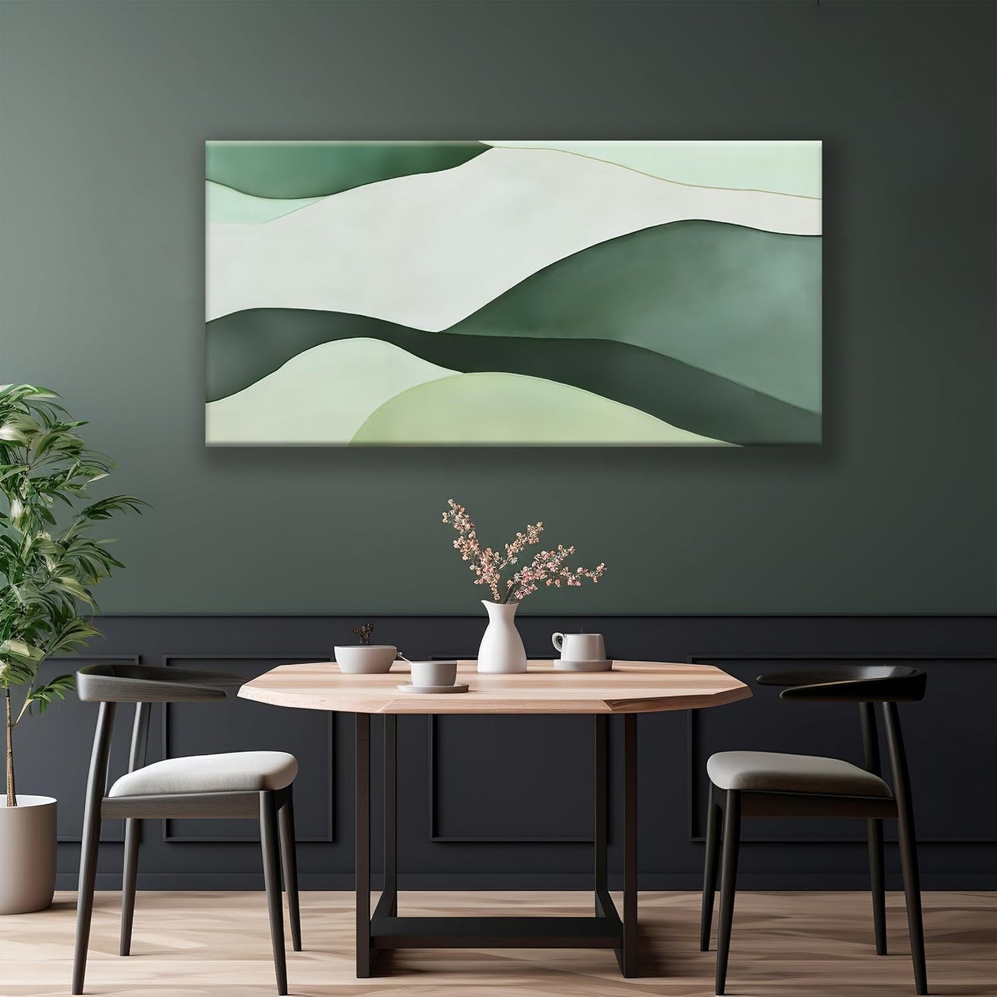 Suconvng Abstract Wall Art Decor Green White Wall Art Irregular Shapes Painting Canvas Art Wall Decor Prints Minimalist Abstract Art For Living Room Wall Bedroom Kitchen Office 24"×48"
