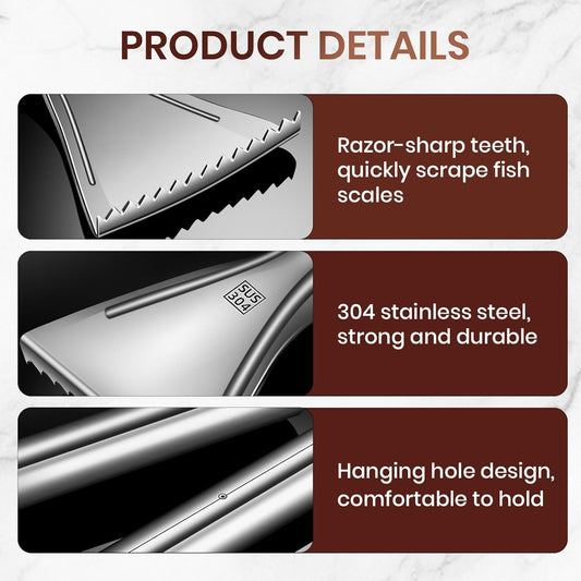 Sharp Stainless Steel Fish Scaler, 2025 NEW 304 Stainless Steel Fish Scaler Remover, Sawtooth Fish Descaler Tool for Family Kitchen, Seafood Markets (3PCS)