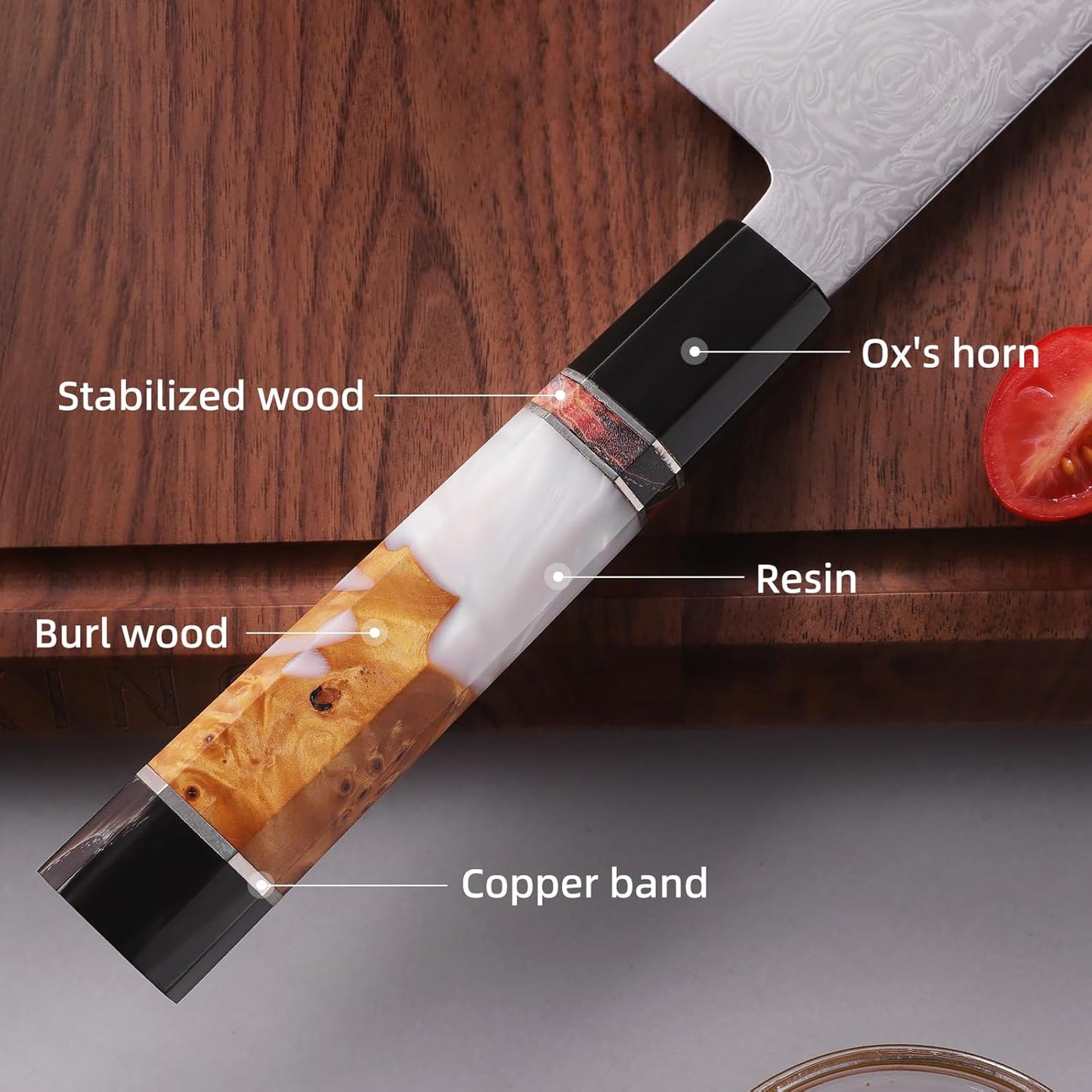 FINDKING 8 Inch Japanese Professional Chef Knife, Damascus Kitchen Blade for Sharp, Sturdy Cuts & Daily Cooking (BLACK-ROSE Series)