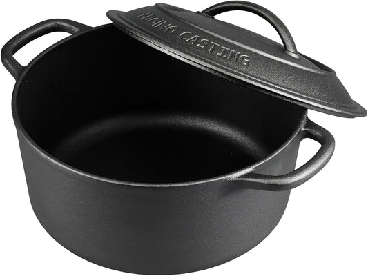 Pre-Seasoned Cast Iron Dutch Oven Pot with Lid Dual Handle, Sourdough Bread Baking Pots, Round 7 Quart, Black