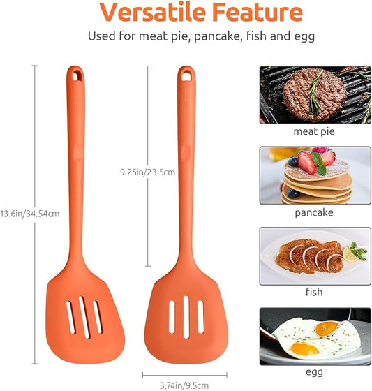 600ºF Heat Resistant Slotted Turner: U-Taste 13.6in Silicone Kitchen Spatula Flipper, 3.74in Wide Food Grade Flexible Thin Rubber Cooking Utensil for Egg, Pancake, Cookie in Nonstick Cookware (Orange)