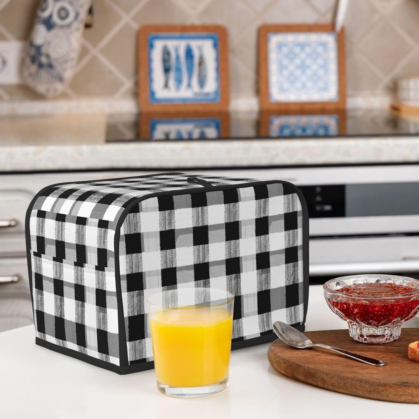 Toaster Cover 2 Slice Black White Plaid Kitchen Small Appliance Covers with Pockets Dust and Fingerprint Protection