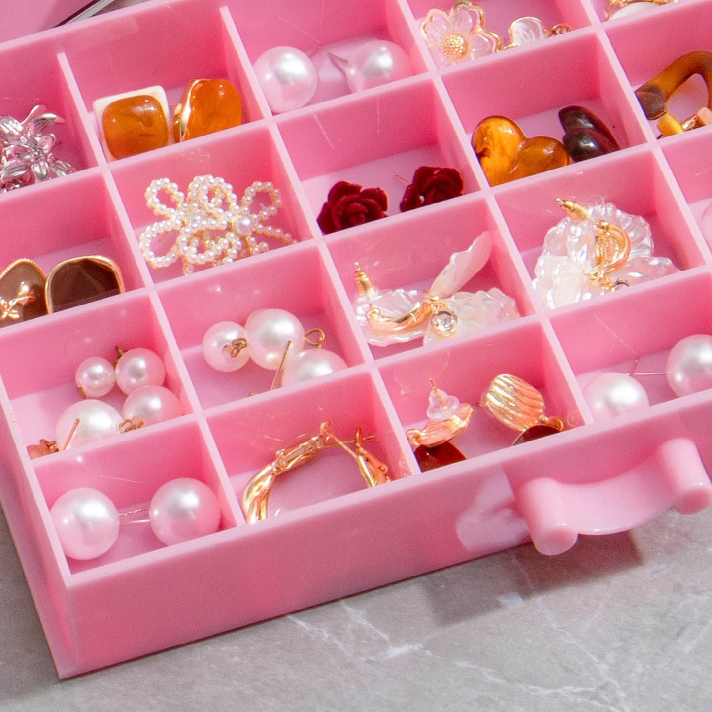 Earring Storage Box Organizer, Acrylic Jewelry Storage Box Holder 5 Drawers Transparent Jewelry Display Stand with 120 Small Compartments Gift Boxes for Women Girls (Pink)