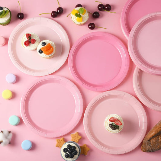 48 Pcs Pink Party Disposable Paper Plates, 9" Cute Pink Dessert Baby Bridal Shower Dinner Birthday Cake Paper Plates for Party Bridal Baby Girl Shower Wedding Supplies