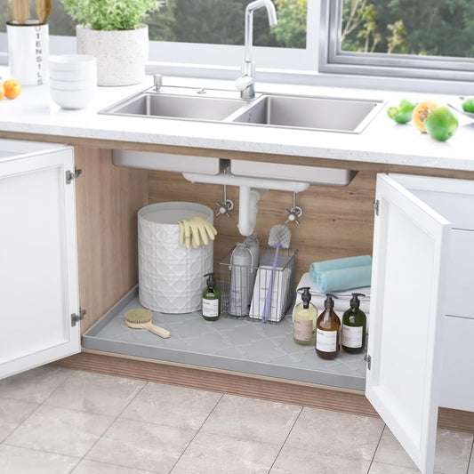 SIKADEER 25" x 22" Under Sink Mat Waterproof, Silicone Mat Kitchen Drawer Shelf and Cabinet Liner, Sink Protector for Kitchen Organizers and Storage, Boot Tray Pet Food Mats