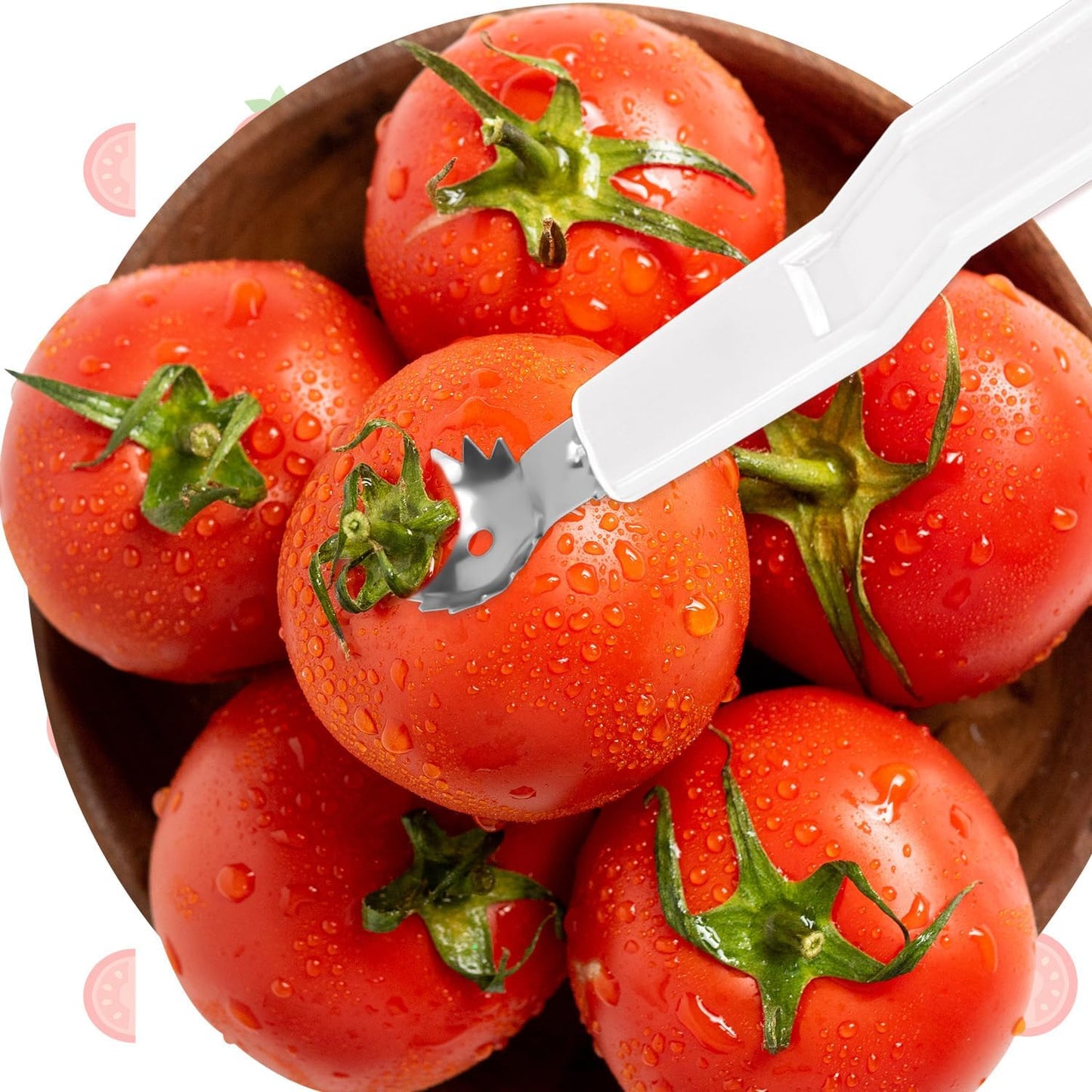 4pcs Stainless Steel Strawberry Hullers, Tomato Corer Tool Fruit & Vegetable Stem Remover with Sharp Teeth Kitchen Tool for Strawberries Tomatoes & Cherries (White, Red)