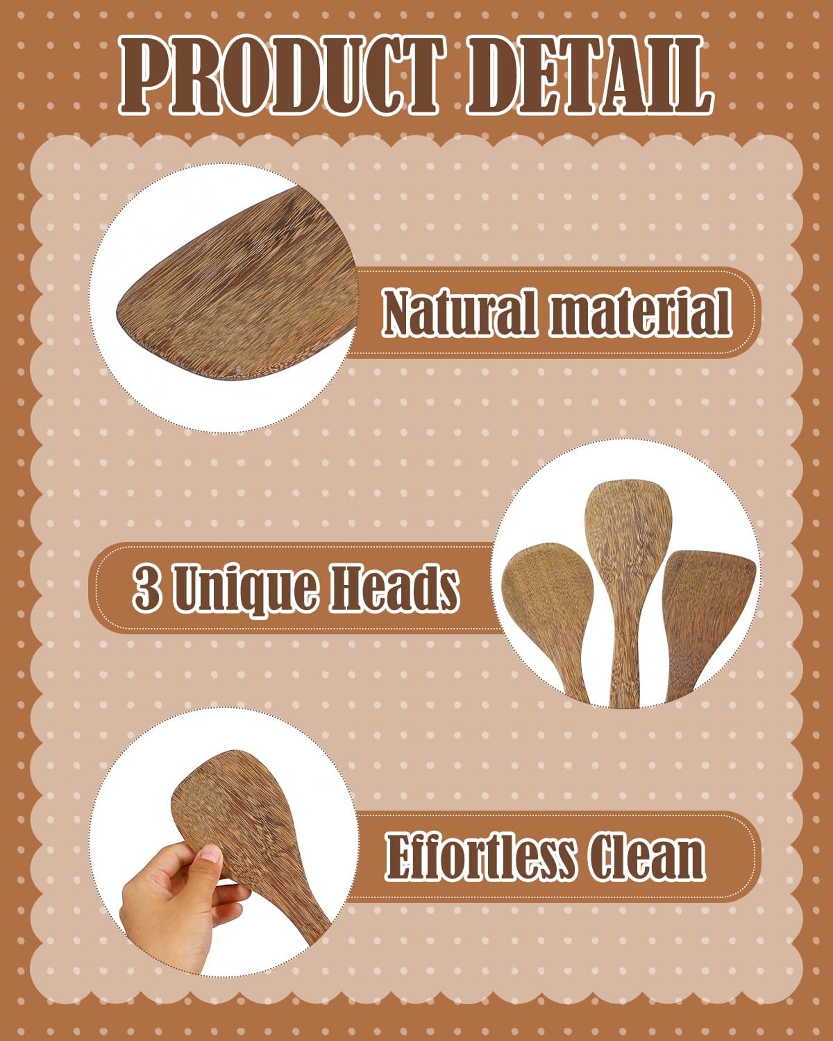 EORTA Set of 3 Wooden Rice Paddles, 8 Inch Rice Spoon Spatula & Scooper for Nonstick Cookware, Small Wooden Utensils for Kitchen Cooking, Slanted/Flat/Curved Food Spatula, 8.26 * 2.75inch