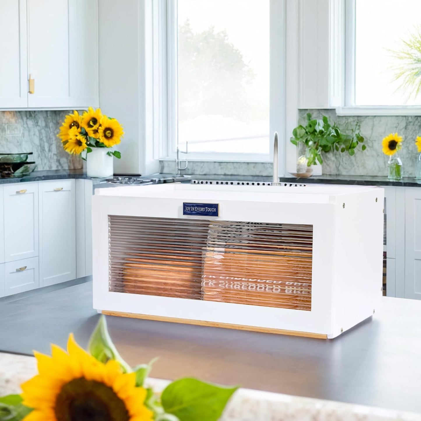 White Bamboo Bread Box for Kitchen Countertop - Mothers Day Gifts for Mom,Kitchen Essentials Bread Storage for Homemade Bread Pantry Organizers and Storage Bread Holder
