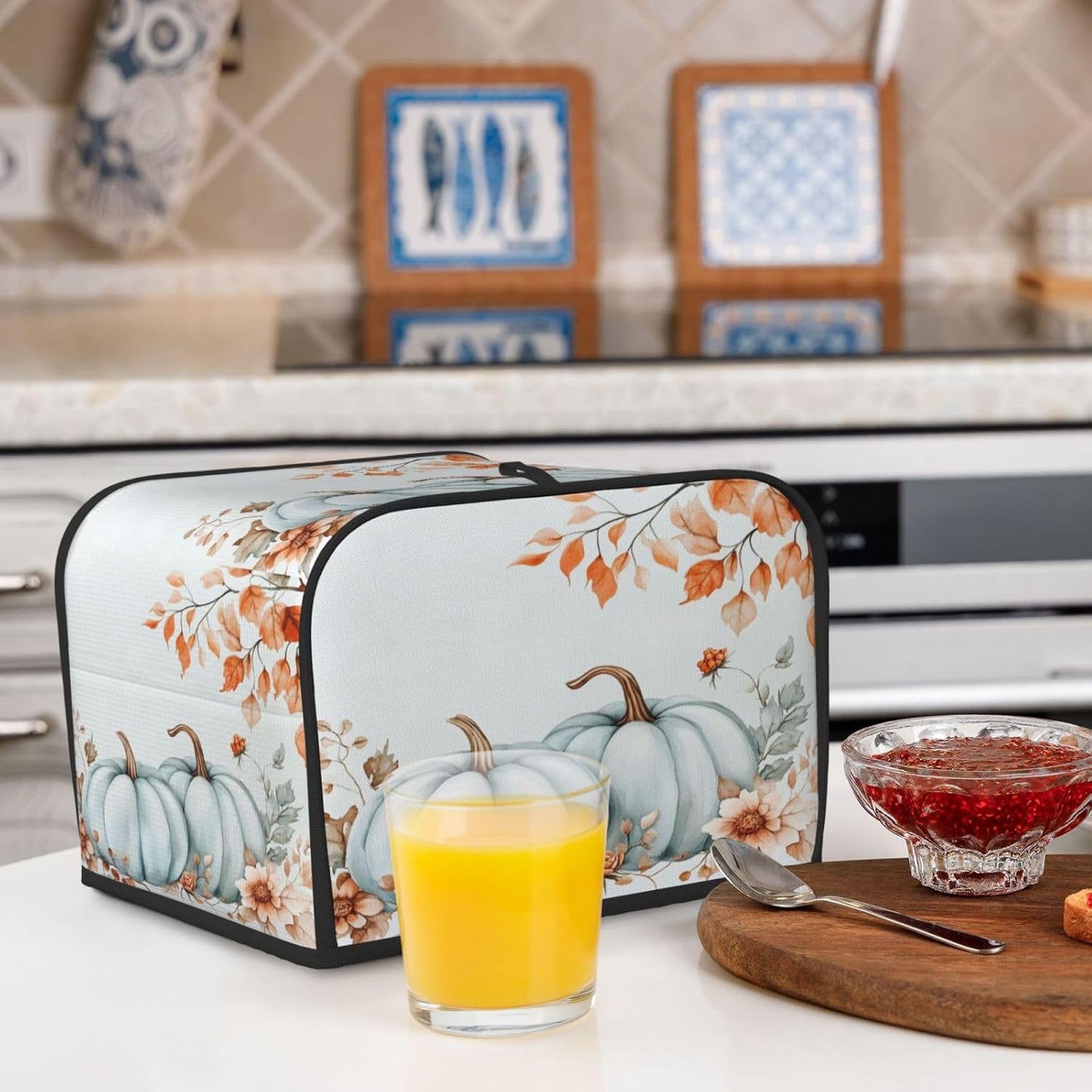 Toaster Cover 4 Slice Pumpkin Fall Leaf Thanksgiving Kitchen Small Appliance Covers with Pockets Dust and Fingerprint Protection