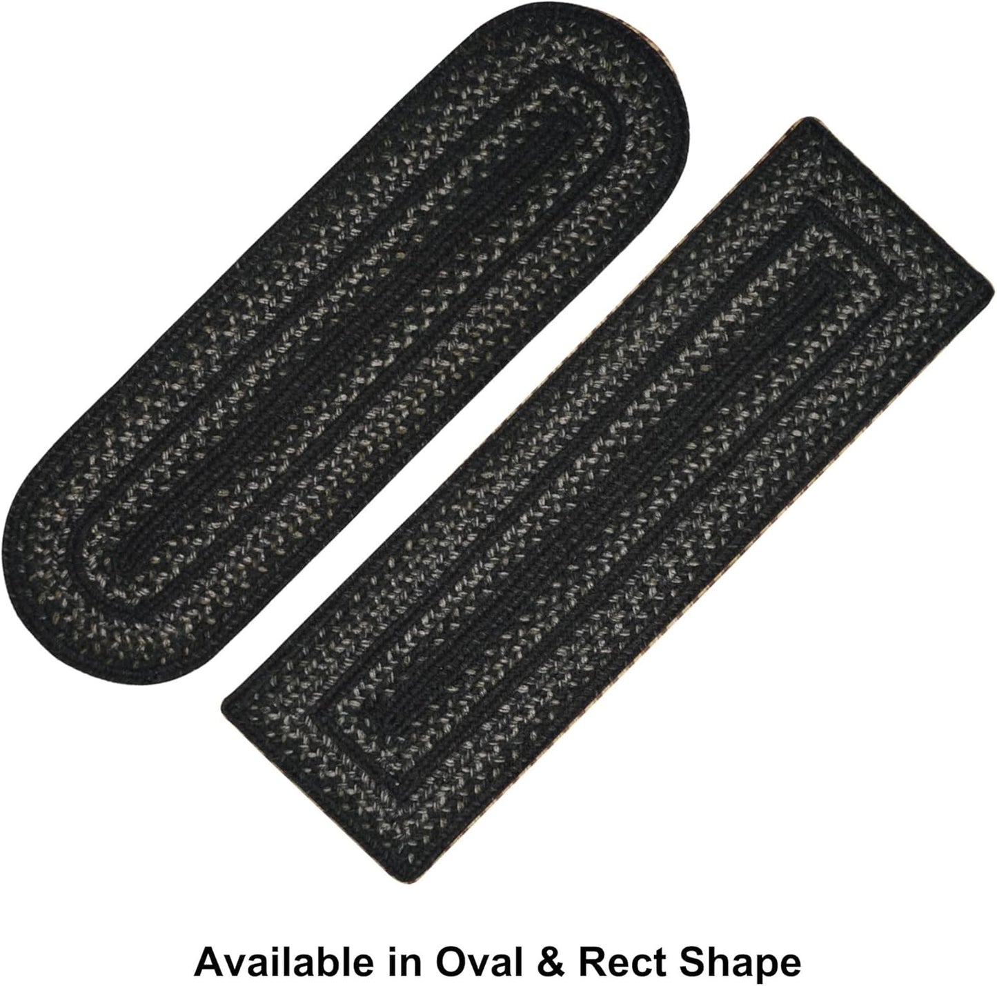 Homespice Jet Black Jute Braided Table Runner, Warm Primitive Decor, Set of 2, Oval 8x28 - Rich Colors, Easy to Clean, Durable and Protects Furniture