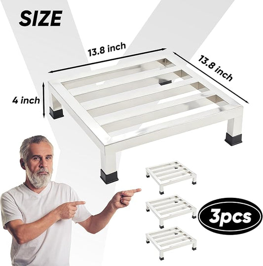 3 Packs Dunnage Rack 13.8x13.8x4inch Stainless Steel Dunnage Racks Commercial Food Service Storage Rack for Restaurants Kitchen Warehouse Supermarket