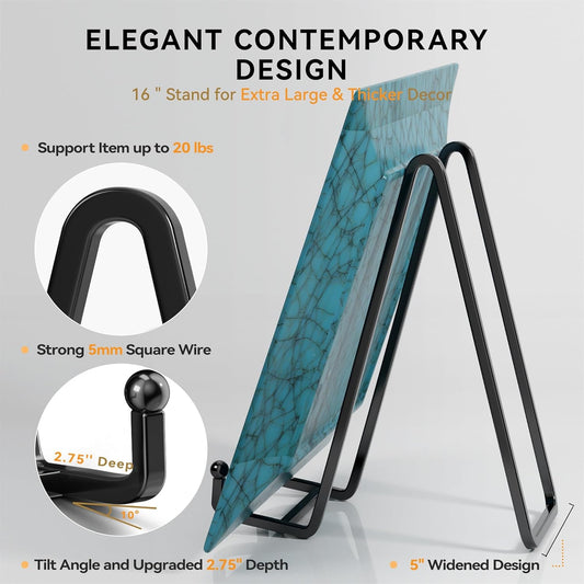 16 Inch Heavy Duty Plate Stand (2 Pack) - Metal Display Easel for Large Plates, Picture Frames, Signs, Posters, Decorative Platters