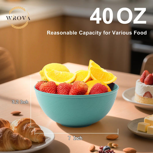 Wrova Wheat Straw Bowls for Kitchen set of 6,Anit-Scald Thick Soup Bowls 40oz,Microwave and Dishwasher Safe Bowl set easy to clean. Green