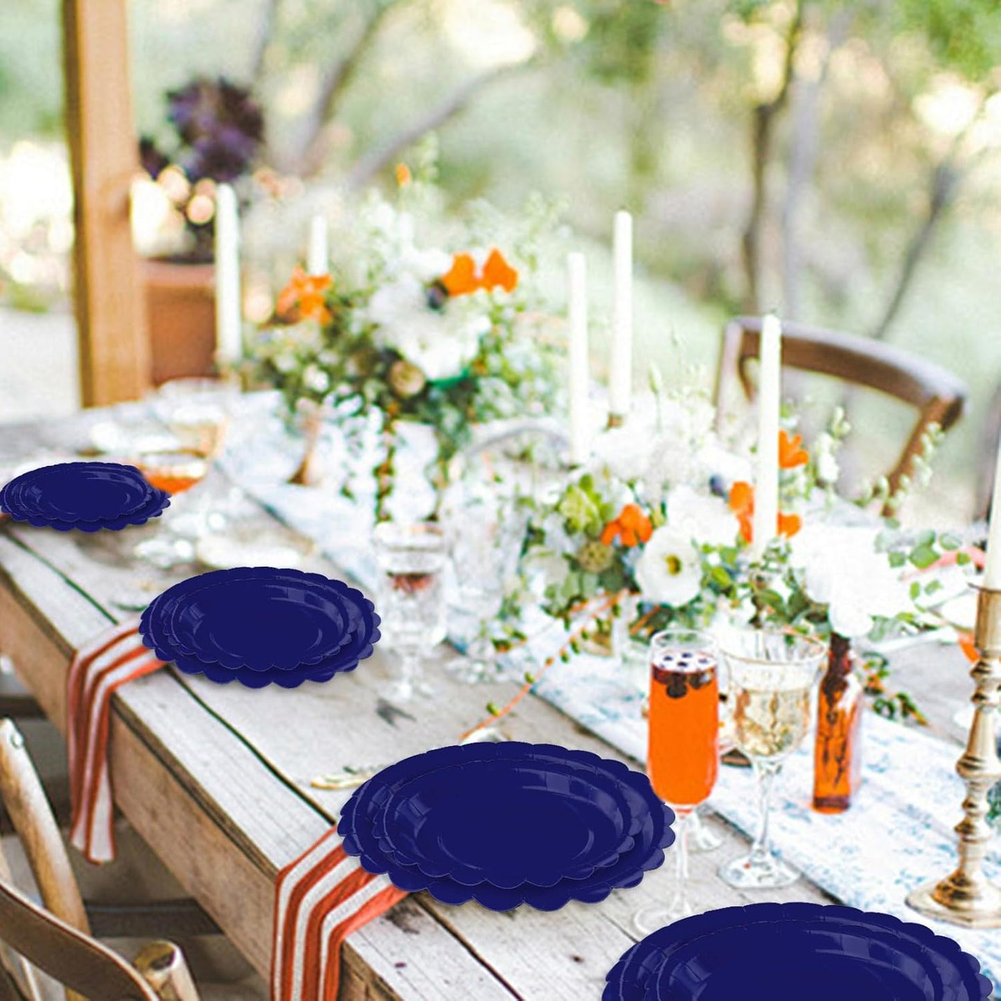 50 Pcs Blue Scalloped Paper Plates 25 × 7'' and 25 × 9'' Disposable Blue Scalloped Dinner Plates for Wedding Baby Shower Birthday Party Disposable Dessert Plate