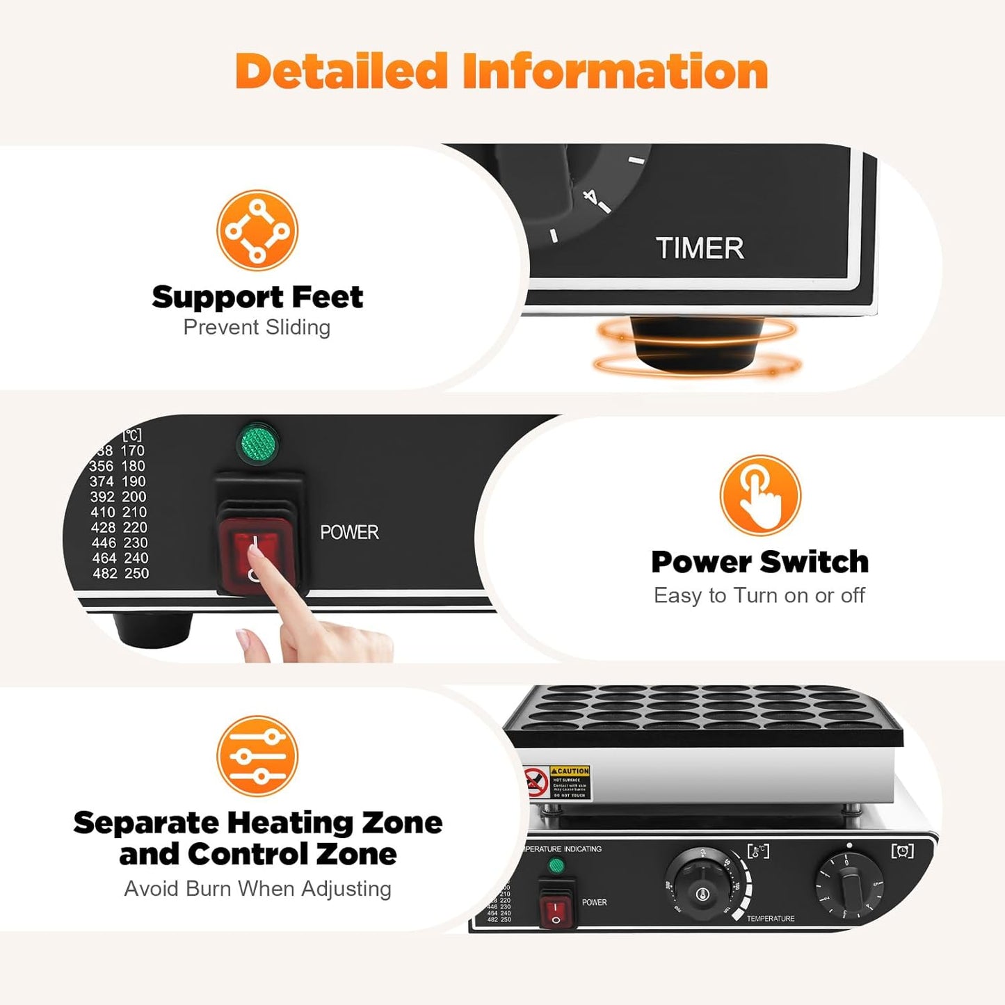 950W Commercial Mini Pancake Maker, 36 Grids Electric Mini Pancake Griddle Non-Stick Stainless Steel Dutch Pancake Maker w/Time & Temper Adjustable|Oil Brushes|Whisk,Large Waffle Machine forRestaurant