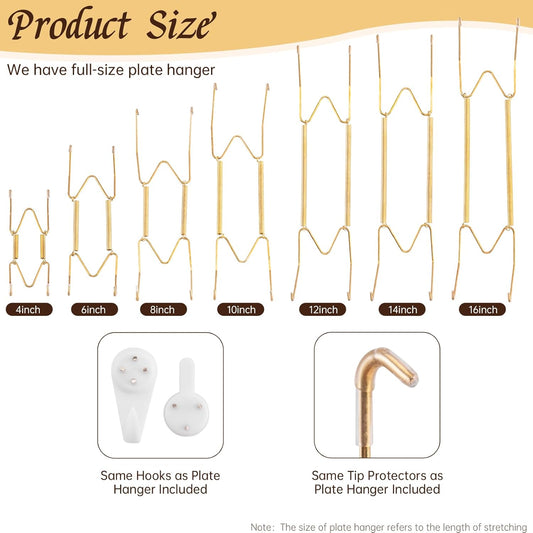 5 Pack Plate Hangers for The Wall Suitable for 6-8 inch Small Decorative Plate, Invisible Stainless Steel Plate Hangers for Display with Wall Hooks, for Plates/Platter/Dish/Picture(Gold)