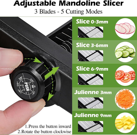 MASTERTOP Mandoline Slicer, 5 in 1 Mandoline Food Slicer for Kitchen,Stainless Steel Mini Vegetable Slicer with Safety Glove & Cleaning Brush,Adjustable Vegetable Chopper for Potatoes