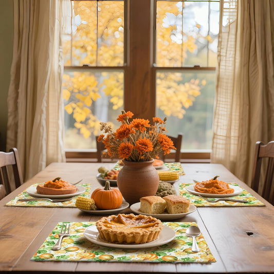 MANSPHIL Fall Pumpkin Placemats Set of 4 Thanksgiving Fabric Place Mats Autumn Harvest Table Decor - Farmhouse Table Mats for Dining Kitchen Washable Wrinkle Free 13x19 Inch Oeko Tex Placemat