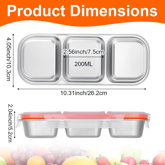 Yolev 2 Pack Stainless Steel Snack Containers - Reusable 3 Compartment Condiment Box with Lids Dishwasher- Reusable Condiment Box for Snacks Dips and Outdoor Camping