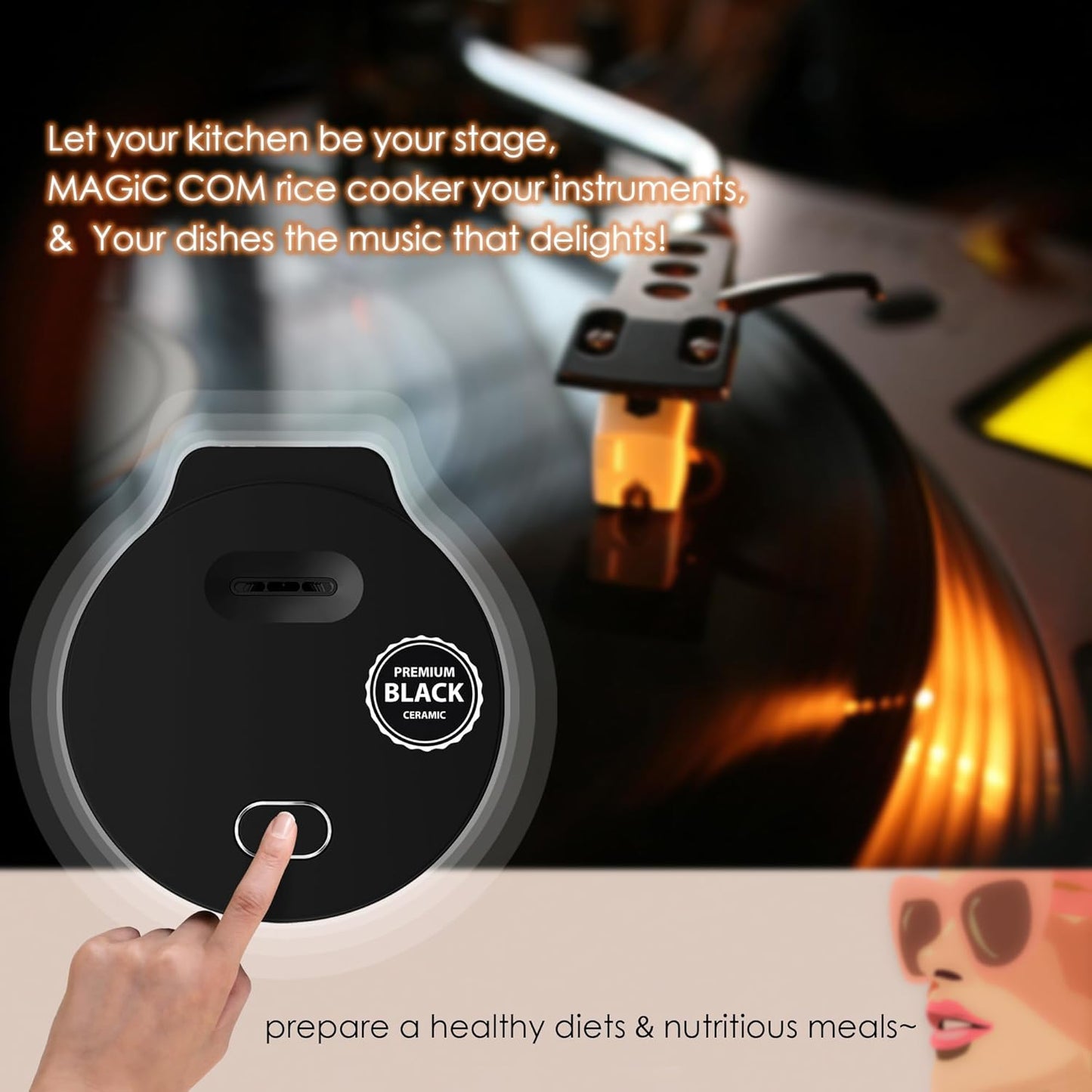 MAGiC COM Rice Cooker 4 Cup(Uncooked) 8 Cup(Cooked), Small Rice Cooker with Steamer, One Touch Healthy Cooking & Warmer, Slow Cooker with Nonstick Inner Pot, 24 Hour Delay Timer, Grain Cooker/Black