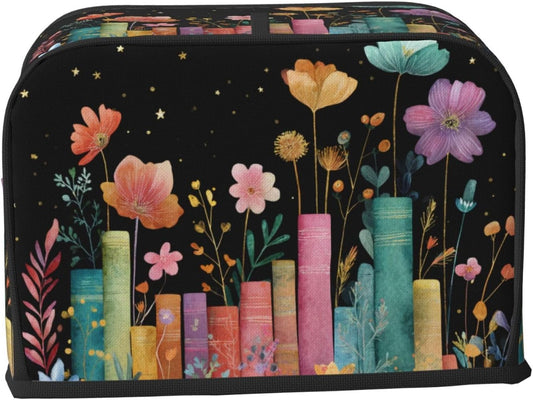 Toaster Cover 2 Slice Books Flower Botanical Kitchen Small Appliance Covers with Pockets Dust and Fingerprint Protection