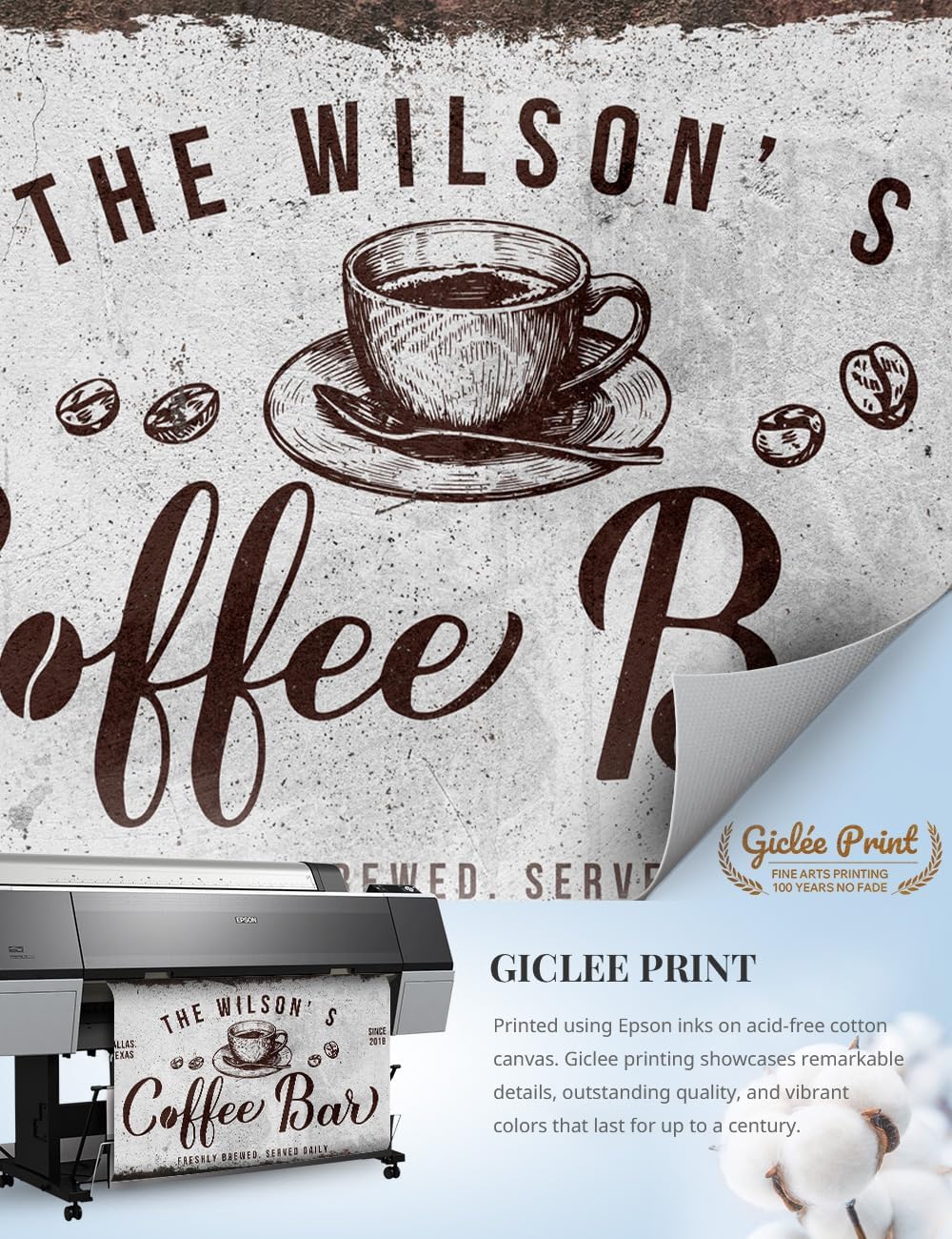 IPIC - Custom Tailored Canvas Coffee Bar Sign, Personalized Wall Art Decor with Family Name, Small Canvas Signage for Home, Kitchen, Coffee Station, Business, and Office