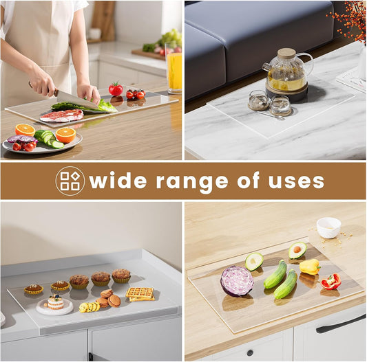 Acrylic Cutting Board with Counter Lip 3-Piece(17.5"x13.5", 16"x12", 11.5"x7.5"), Clear Non-Slip Cutting Boards for Countertop Protection, Durable Chopping Boards for Kitchen Ideal Housewarming Gifts