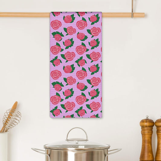 Pink Rose Floral Kitchen Towels, Rustic Farmhouse Hand Towels for Bathroom Decor, Cottagecore Rose Floral Botanical Dishcloths Dish Towel for Kitchen 16x24 Inches